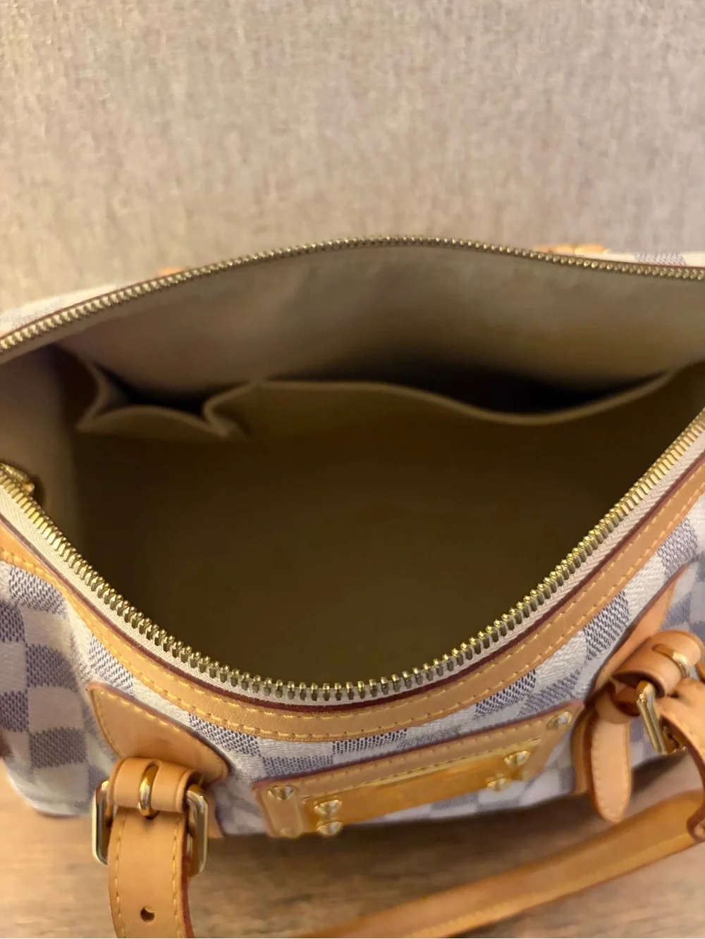 Louis Vuitton Damier Azur Canvas Satchel with Tan Leather Trim